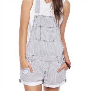 Cotton On White and Black Striped Denim Overalls